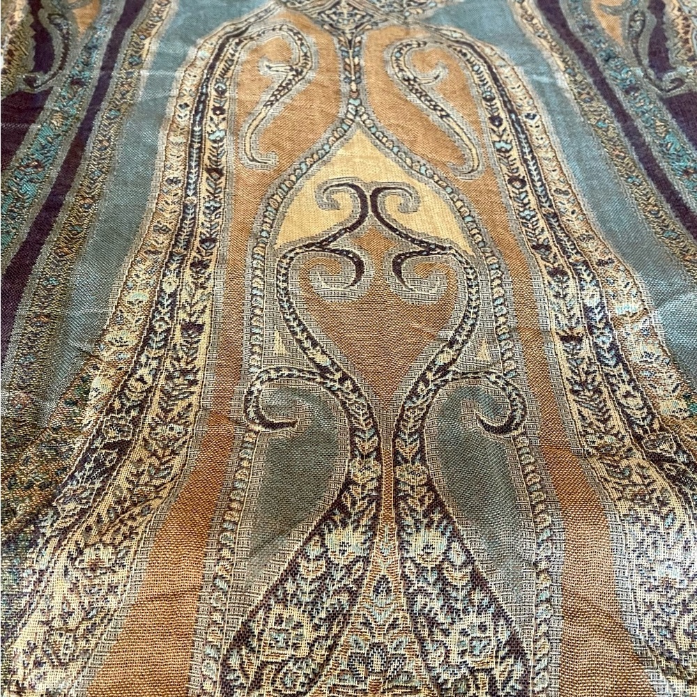 Muted Green Creamy Yellow Oversized India Rayon Scarf